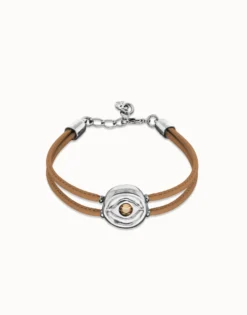 Double cream leather birthstone bracelet with eye