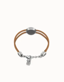 Double cream leather birthstone bracelet with eye