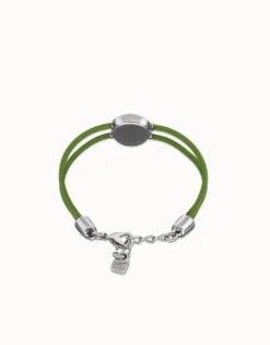 Double green leather birthstone bracelet with eye