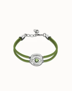 Double green leather birthstone bracelet with eye