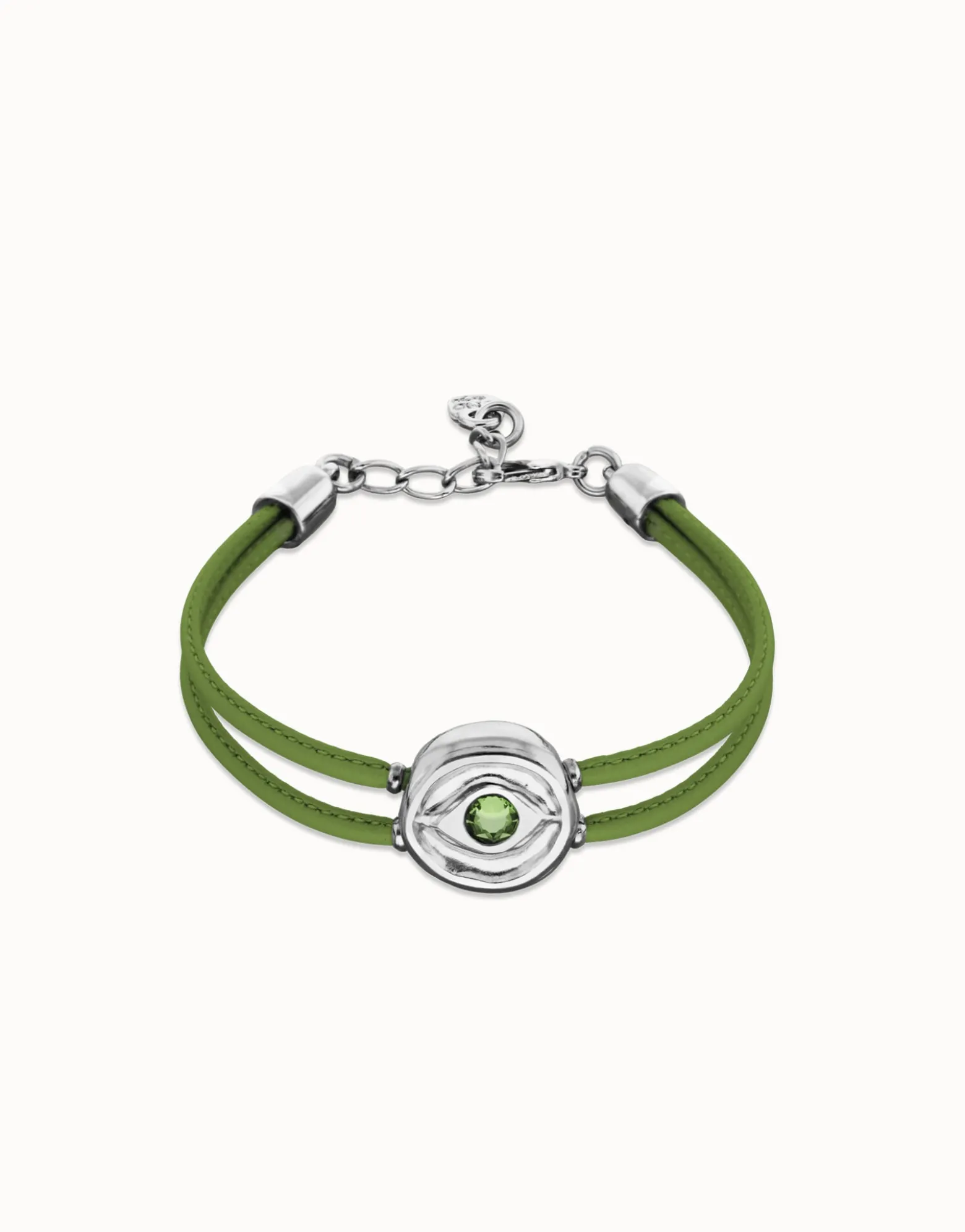 Double green leather birthstone bracelet with eye