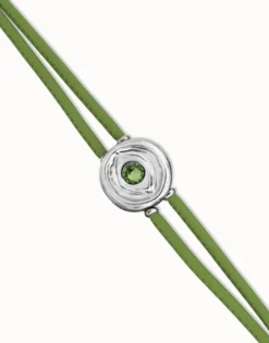 Double green leather birthstone bracelet with eye