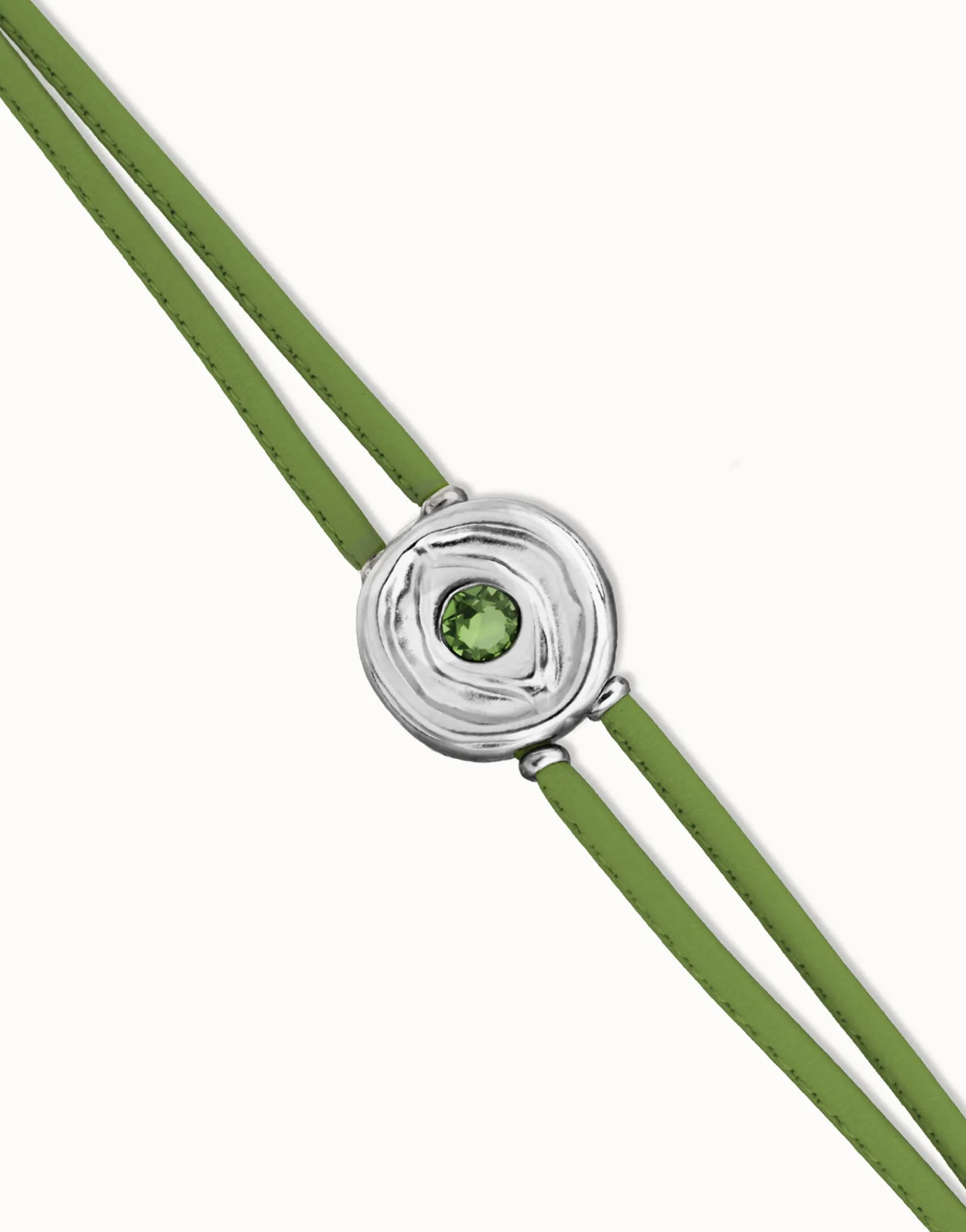 Double green leather birthstone bracelet with eye