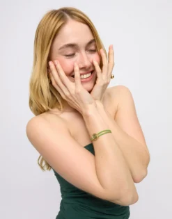 Double green leather birthstone bracelet with eye