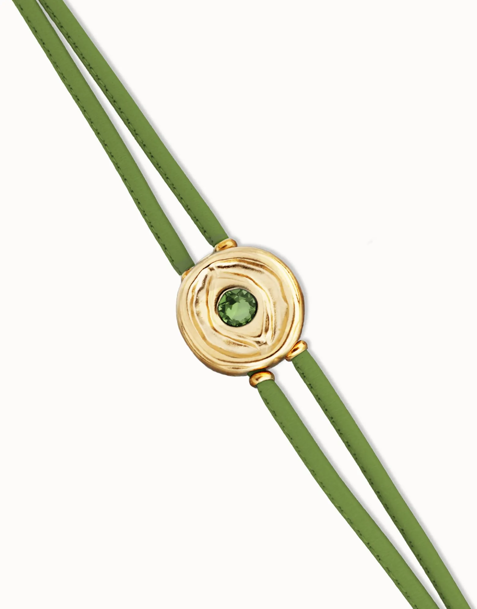 Double green leather birthstone bracelet with eye