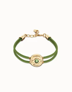 Double green leather birthstone bracelet with eye