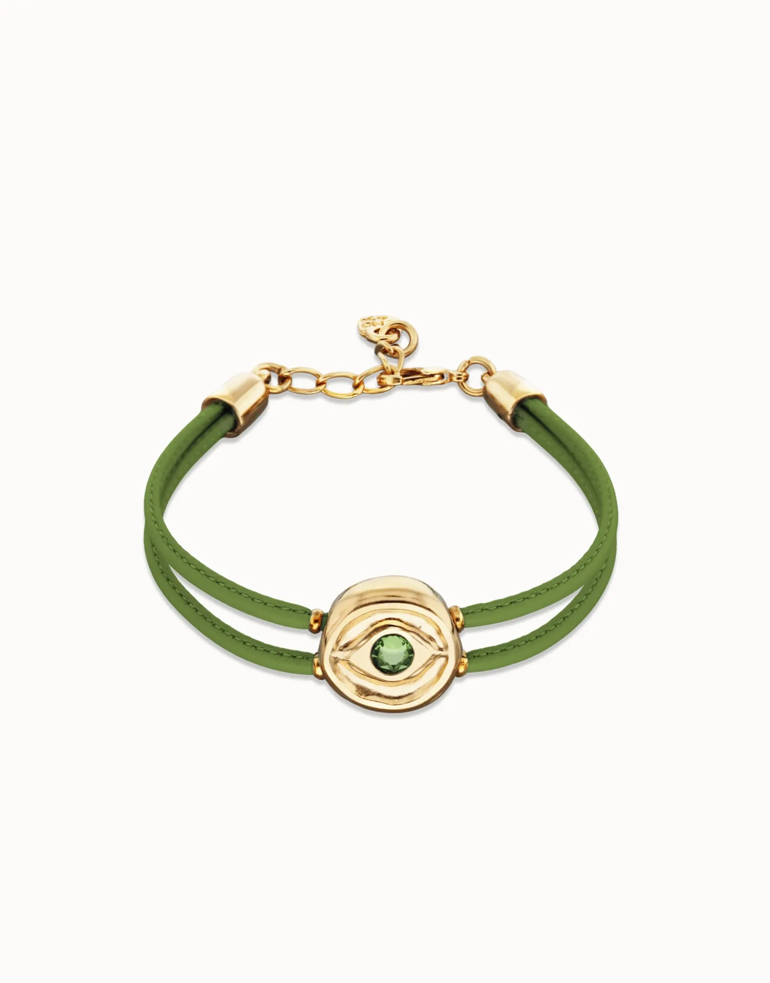 Double green leather birthstone bracelet with eye