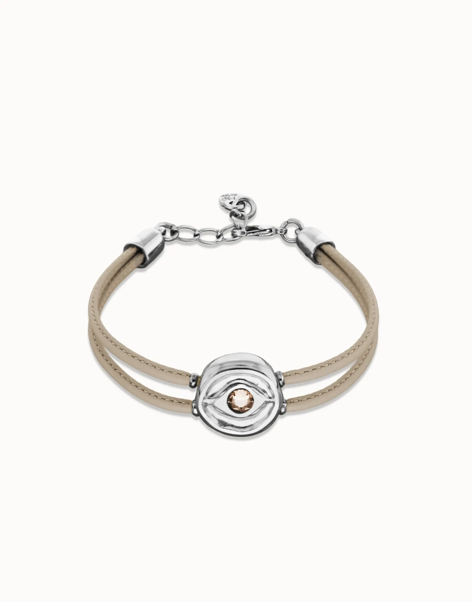 Double ivory leather birthstone bracelet with eye