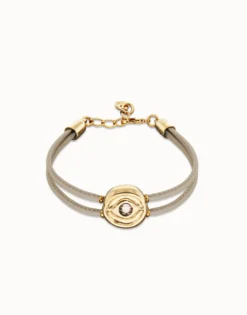 Double ivory leather birthstone bracelet with eye
