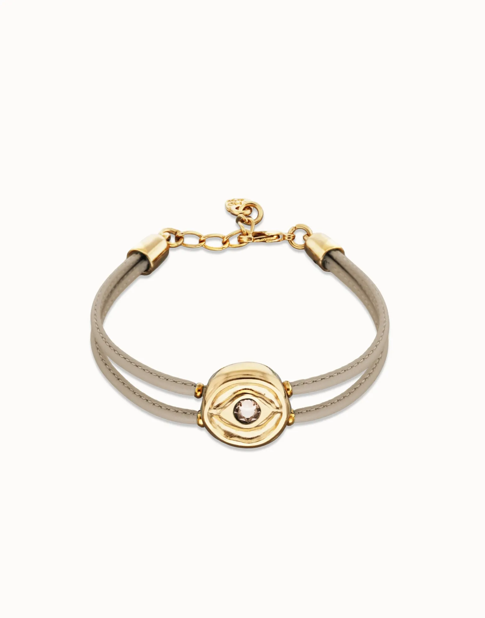 Double ivory leather birthstone bracelet with eye