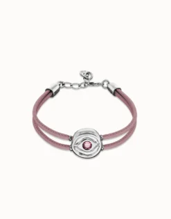 Double lilac leather birthstone bracelet with eye