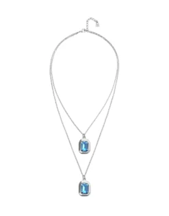 Double necklace with two rectangular faceted crystals