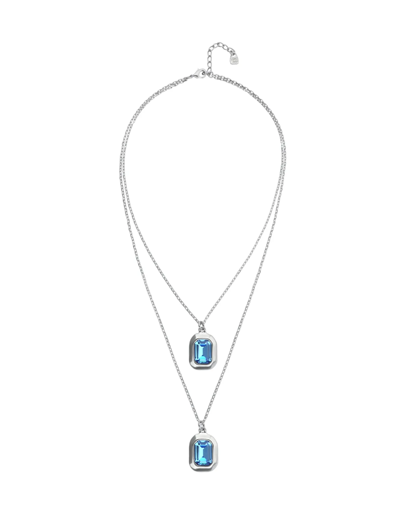Double necklace with two rectangular faceted crystals