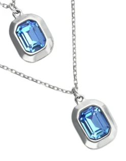 Double necklace with two rectangular faceted crystals
