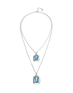 Double necklace with two rectangular faceted crystals