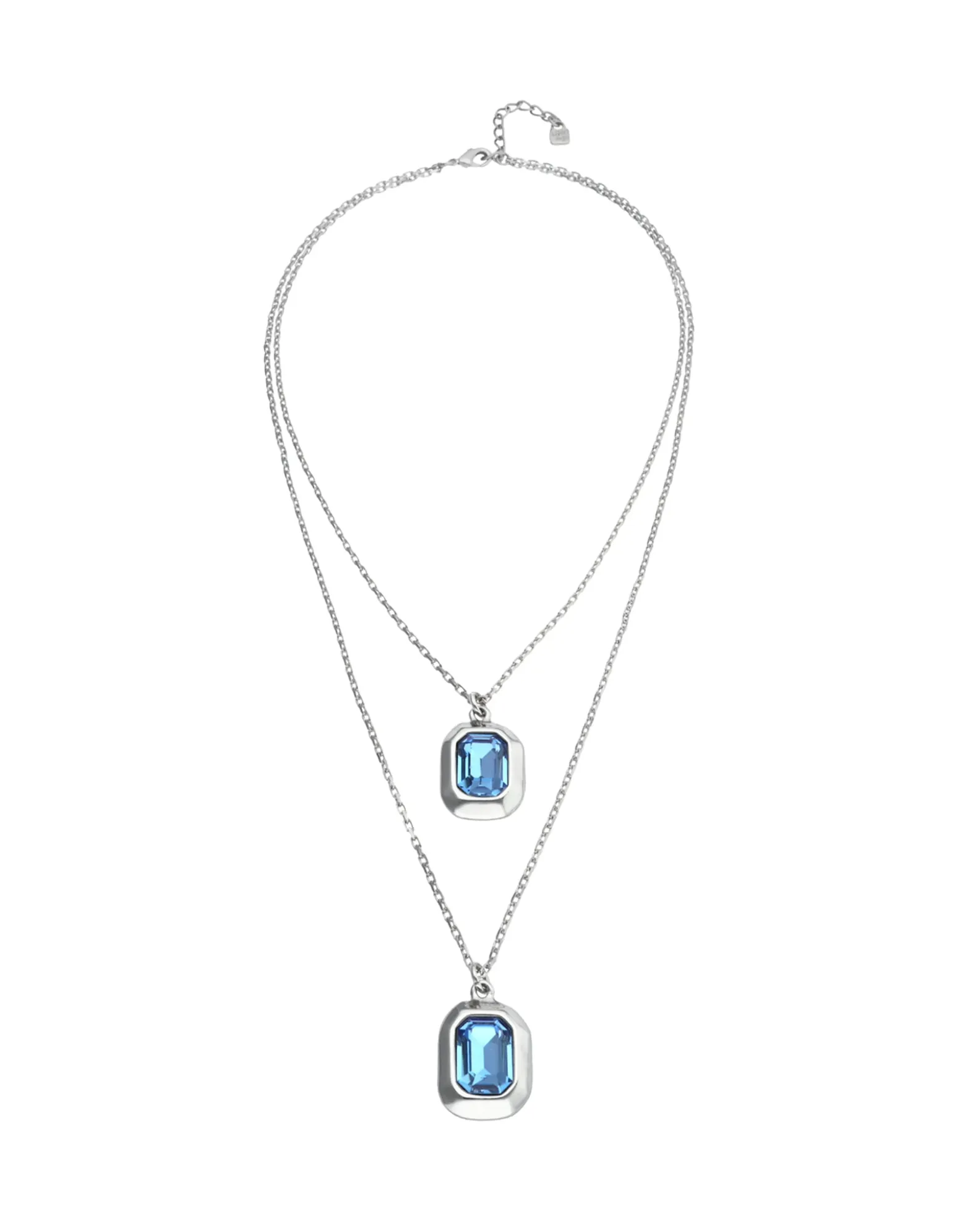 Double necklace with two rectangular faceted crystals