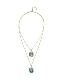 Double necklace with two rectangular faceted crystals