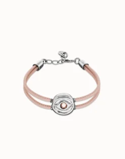 Double pink leather birthstone bracelet with eye