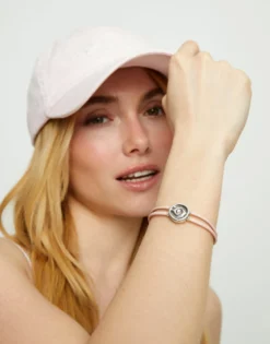 Double pink leather birthstone bracelet with eye
