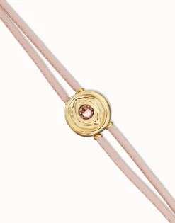 Double pink leather birthstone bracelet with eye