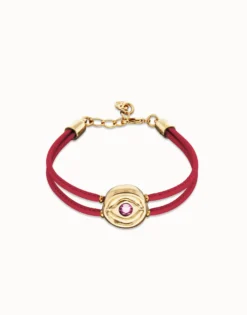Double pink leather birthstone bracelet with eye