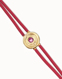 Double pink leather birthstone bracelet with eye