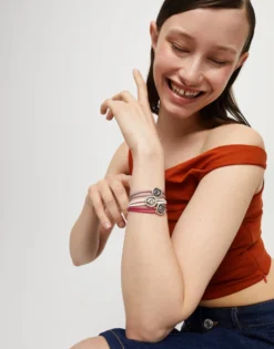 Double pink leather birthstone bracelet with eye
