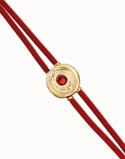 Double red leather birthstone bracelet with eye