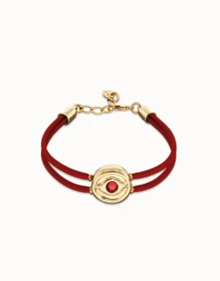 Double red leather birthstone bracelet with eye