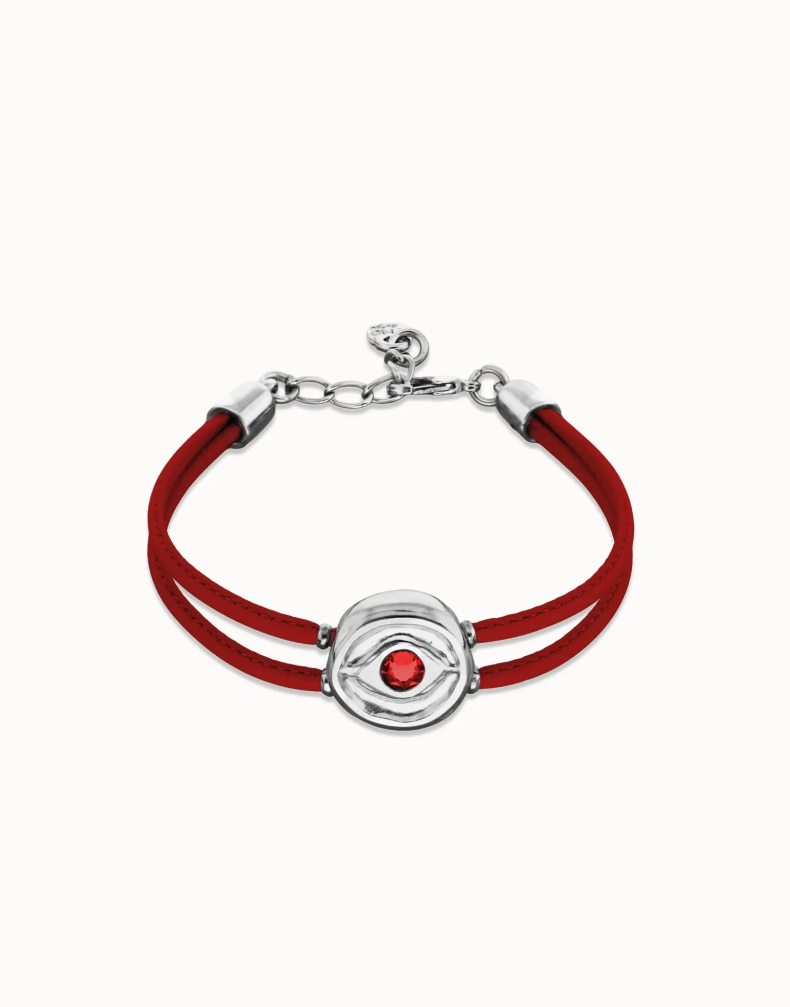 Double red leather birthstone bracelet with eye
