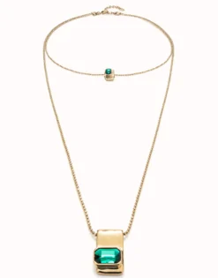 Double strand chain necklace with green crystals