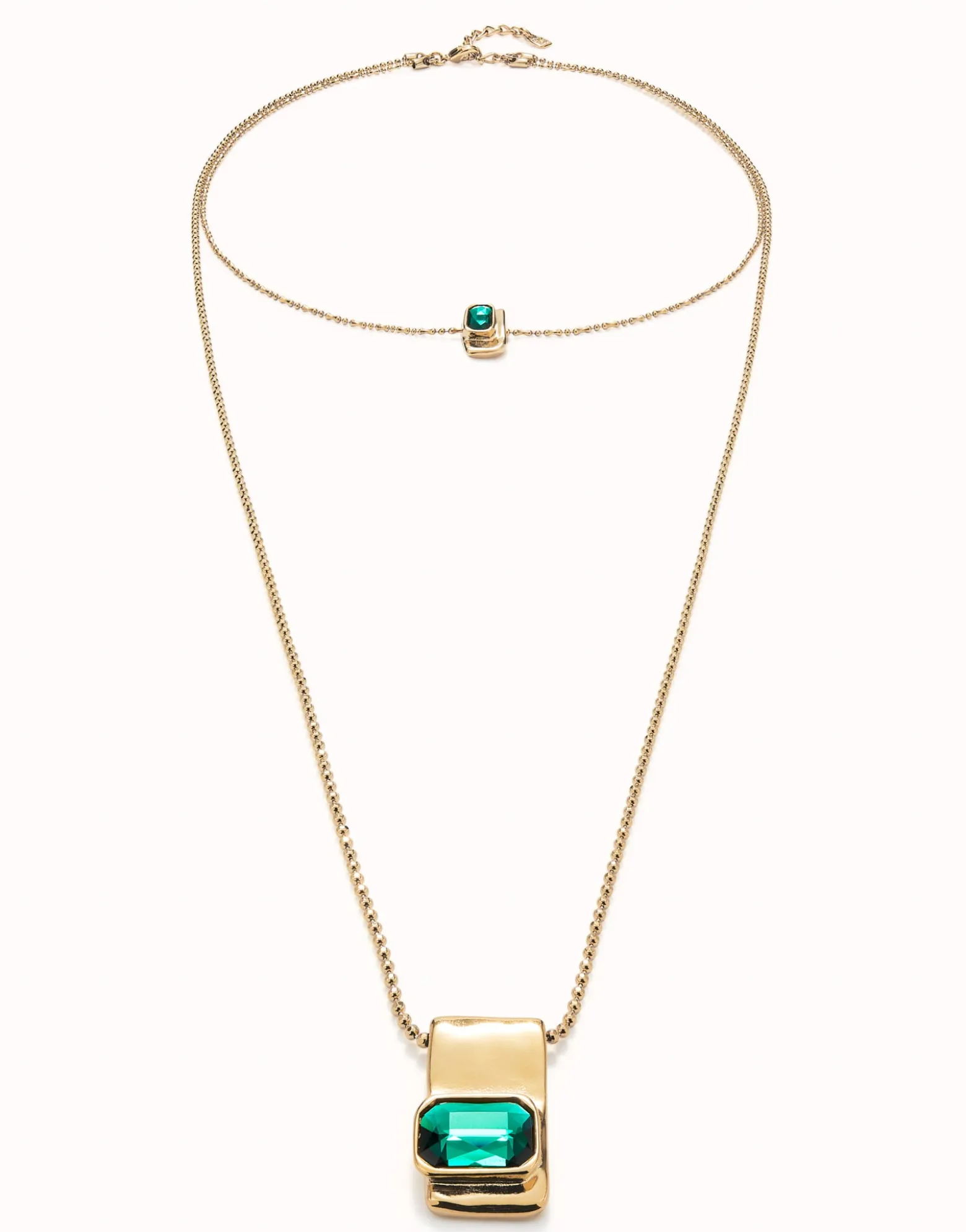 Double strand chain necklace with green crystals