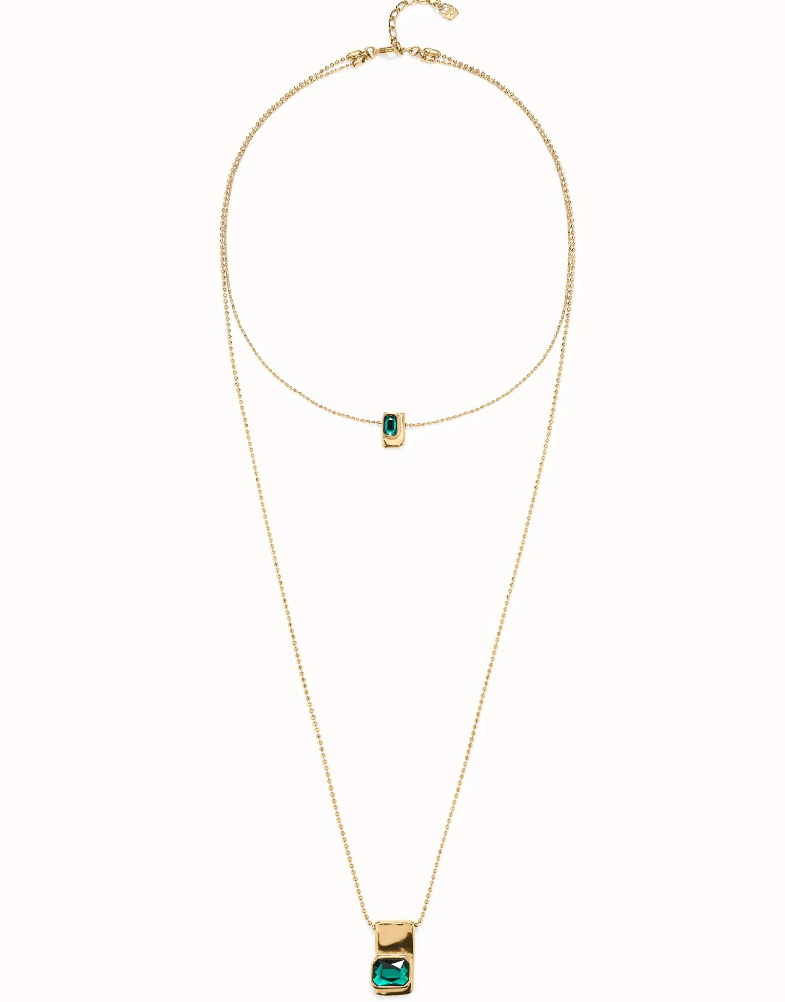 Double strand chain necklace with green crystals
