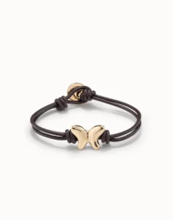 Double strand leather bracelet with a butterfly