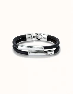 Double strand lether bracelet with two tubes