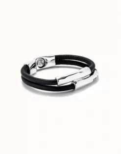 Double strand lether bracelet with two tubes