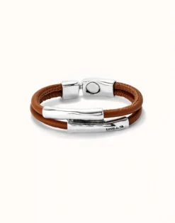 Double strand lether bracelet with two tubes