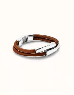 Double strand lether bracelet with two tubes