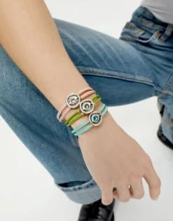 Double turquoise leather birthstone bracelet with eye