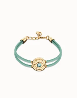 Double turquoise leather birthstone bracelet with eye