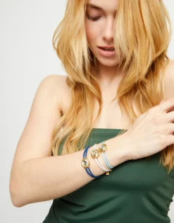 Double white leather birthstone bracelet with eye