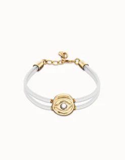 Double white leather birthstone bracelet with eye