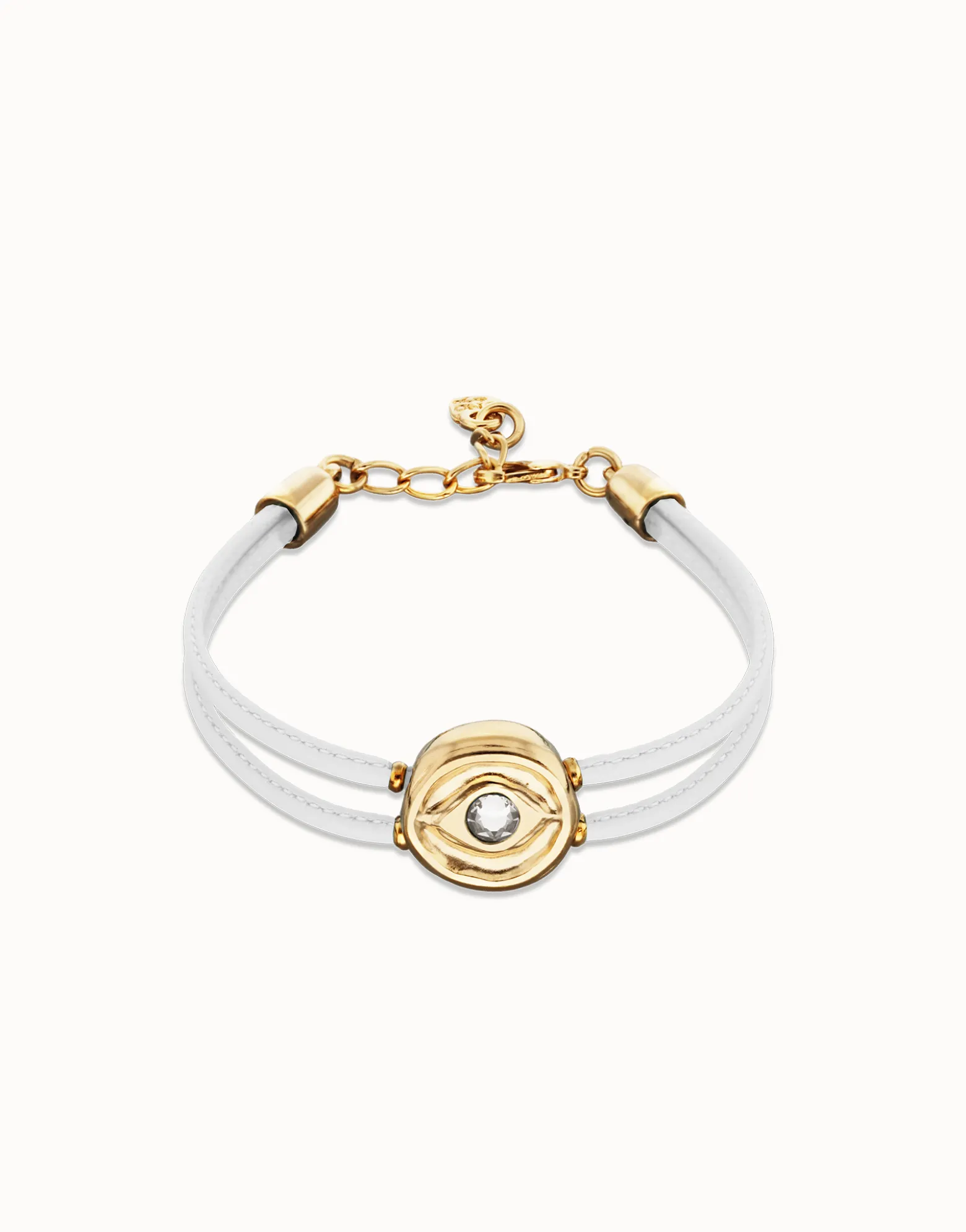 Double white leather birthstone bracelet with eye