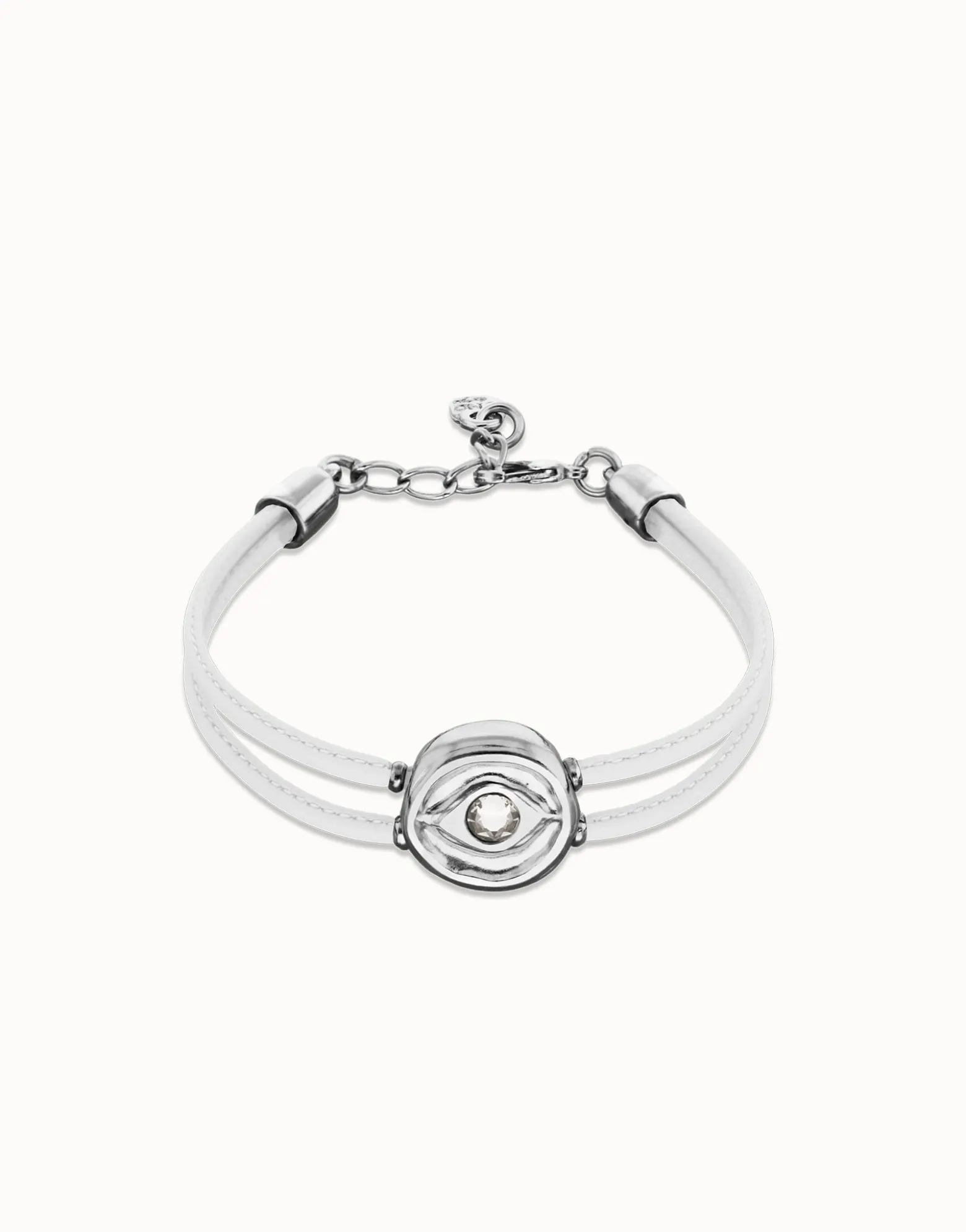 Double white leather birthstone bracelet with eye