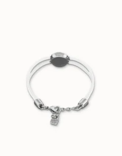 Double white leather birthstone bracelet with eye