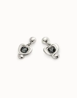 Drop earrings with a heart and black crystal