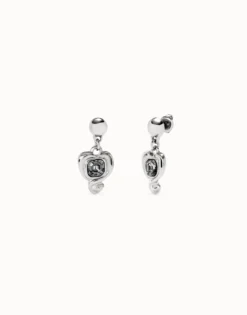 Drop earrings with a heart and black crystal
