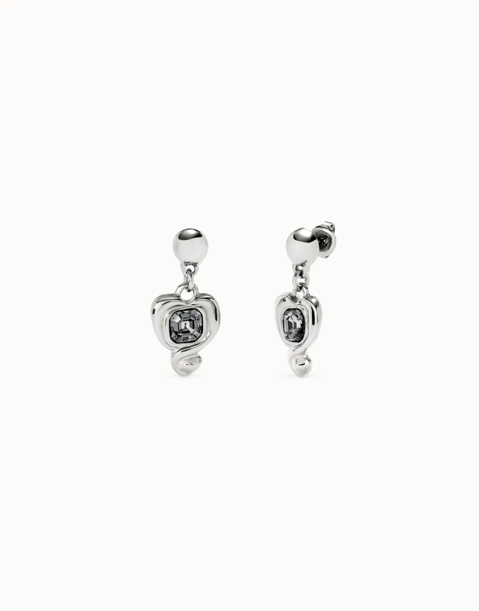 Drop earrings with a heart and black crystal