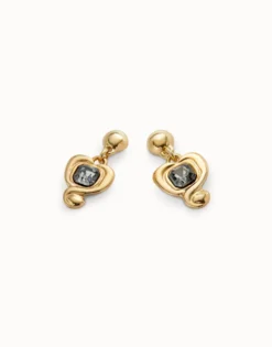 Drop earrings with a heart and black crystal