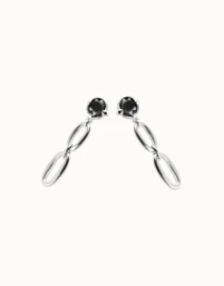 Drop earrings with faceted black crystal and links